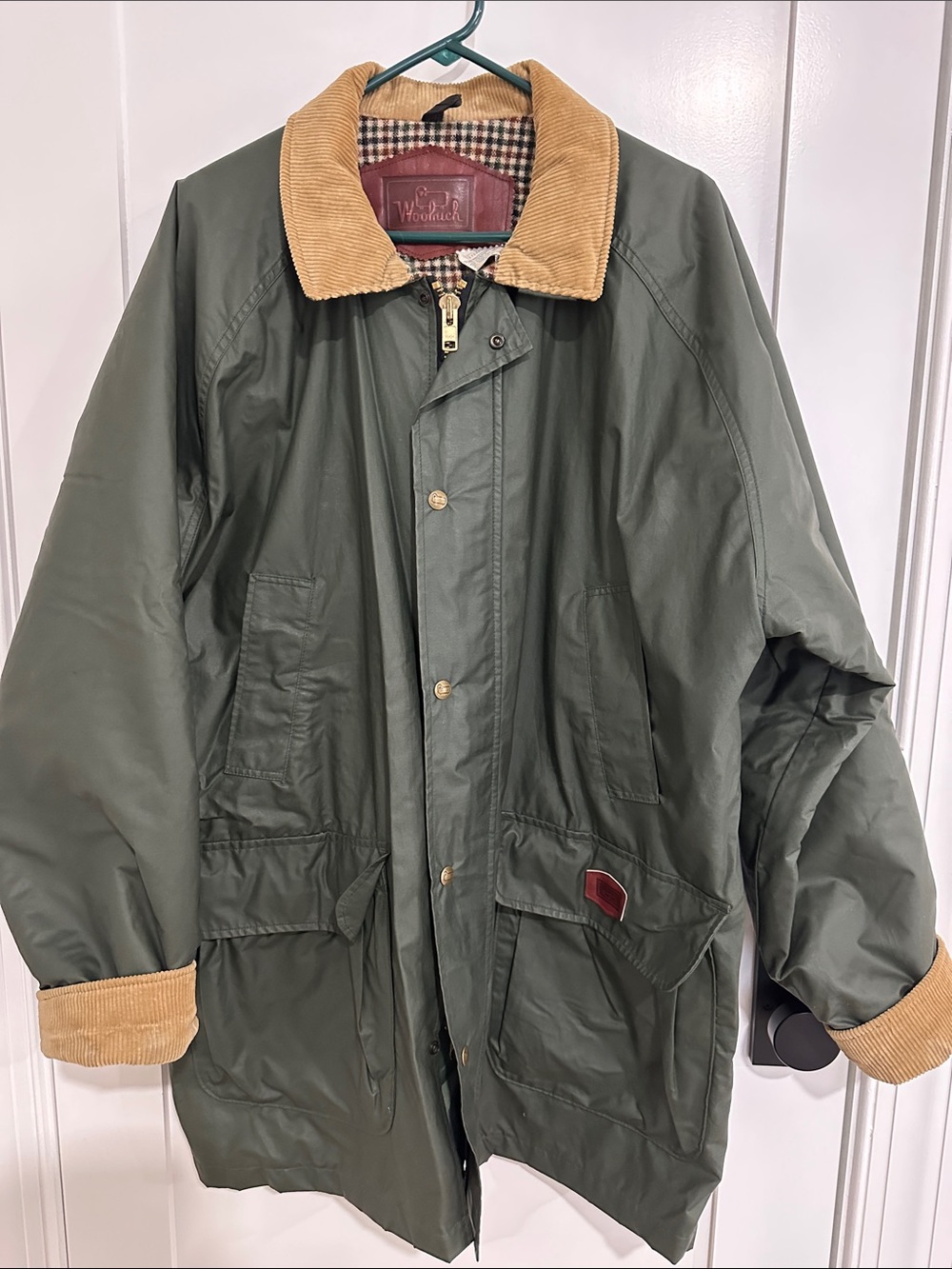 Woolrich Olive Green Field Jacket with Tan Corduroy Collar
